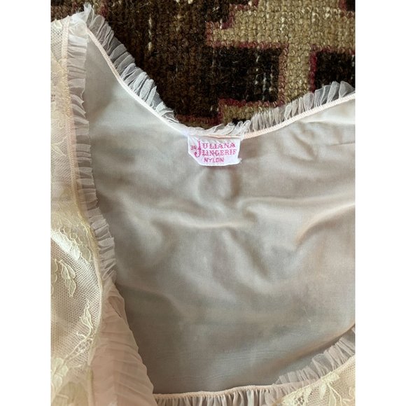 Vintage 50s 60s Juliana Lingerie blush pink lace pleated Negligee Size 34 S/M - Picture 9 of 11
